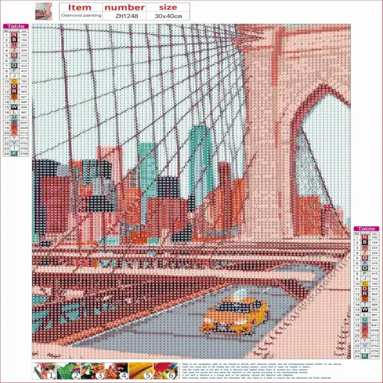 Diamond Painting Kits, DIY 5D World Landscape Diamond Painting Kit, Round Diamond Art Full Diamond Cartoon Style 12 X 16 in (Brooklyn Bridge) {2}