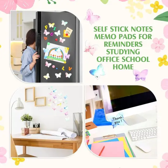 360 Pieces Sticky Notes Cute Butterfly Shaped Self-Sticky Notes Colored Watercolor Sticky Note Memo Pads for Reminders Studying School Home Family Office Supplies {3}