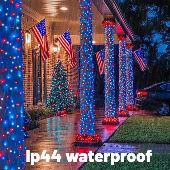 4th of July Lights, 200 LED 66ft Red White and Blue Patriotic String Lights Plug-in, 8 Modes &Timer Waterproof for Outdoor Indoor Independence Day, Memorial Day, Holiday Decor {2}