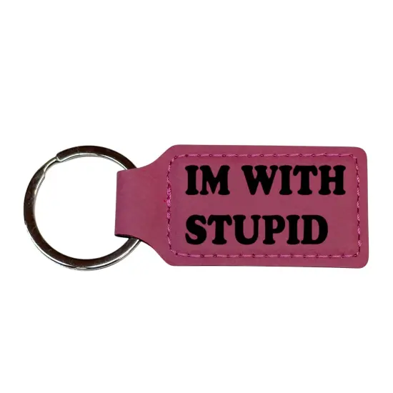 Keychain - Rectangle - Im with stupid - Leather Rawhide/Black {2}