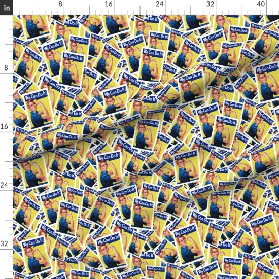 Various Fabrics by the Yard or Fat Quarter Yellow Retro Girl Power Rosie Women Female Workers Wwii Empowerment Custom Printed Fabric by Spoonflower {1}