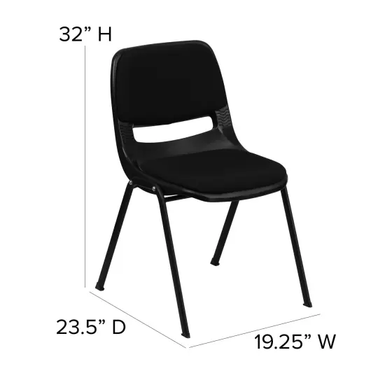 Emma and Oliver 880 lb. Capacity Padded Ergonomic Shell Stack Chair with Metal Frame Black {4}