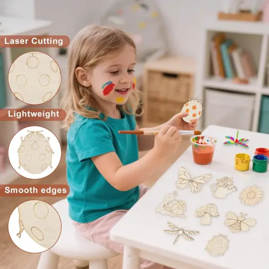 24PCS Spring Crafts for Kids, Wooden Spring Ornaments to Paint, 8 Styles Unfinished Wood {3}