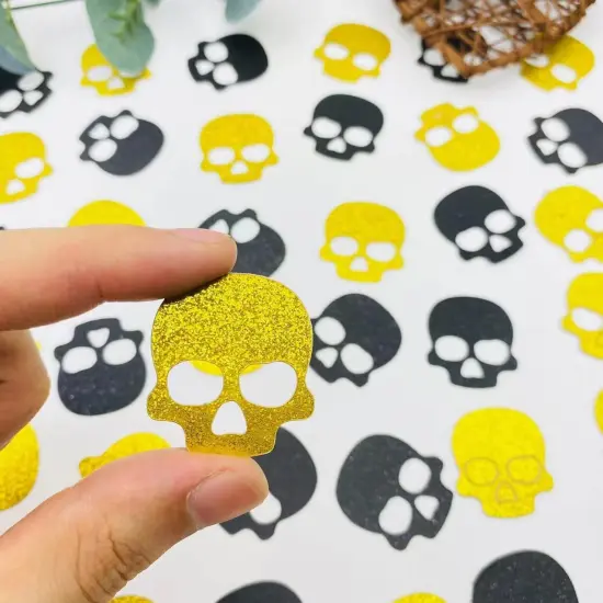 100pcs Skull Confetti Halloween Decor Pumpkin Decor Paper Gold&Black Glitter {1}