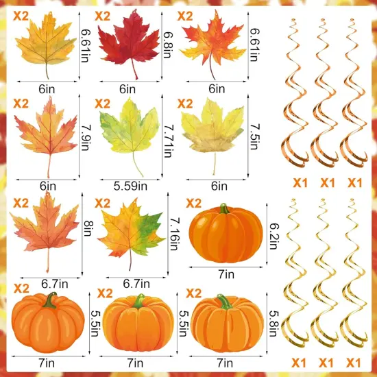 30 Pcs Fall Pumpkin Maple Leaf Hanging Swirls {2}