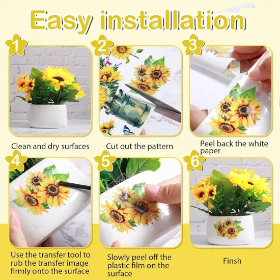 9 Sheets Sunflower Rub on Transfer Stickers - 6 x 6 Inch {3}