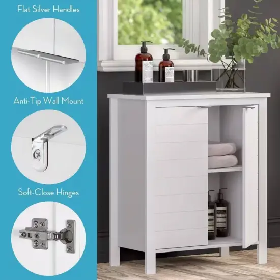 MDF Freestanding 2-Door Bathroom Linen Cabinet with Shelves White {4}