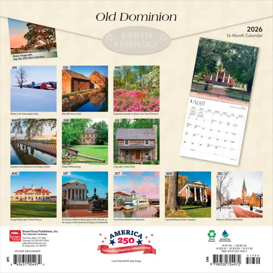 Old Dominion | Virginia Places | 2026 12 x 24 Inch (Hanging) Monthly Square Wall Calendar | Plastic-Free {2}