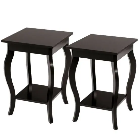 Set of 2 Modern Nightstand Side End Tables with Open Storage Shelf for Bedroom Decor Espresso {5}