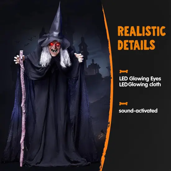 Outdoor Halloween Decorations Animatronics Witch with Cane {2}