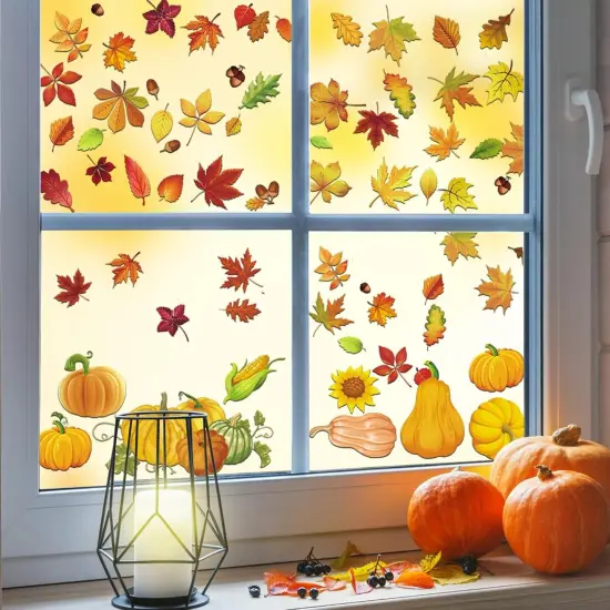 Fall Double Sided Pumpkin Leaves Window Stickers {3}
