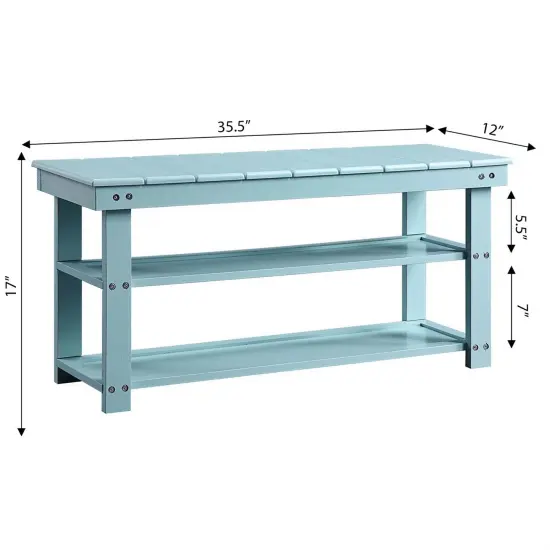 Wooden Shoe Rack Bench with Two Storage Shelves and 2-Seater Design for Entryway or Hallway Sea Foam Aqua Blue {2}