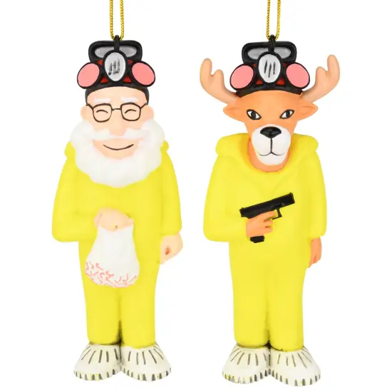 Tree Buddees Breaking Bulbs Christmas Ornaments 2 Pack Funny Parody Santa & Reindeer in Hazmat Suits {1}