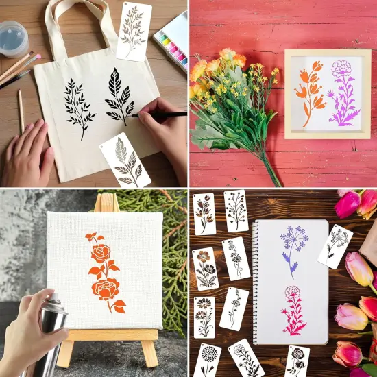 32 Pcs Wildflower Stencils for Painting on Wood, Reusable Flower Leaf {4}