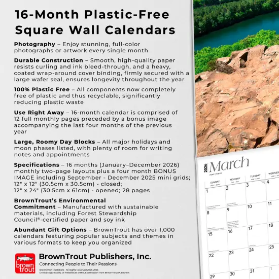 Connecticut Wild & Scenic | 2026 12 x 24 Inch (Hanging) Monthly Square Wall Calendar | Plastic-Free {6}