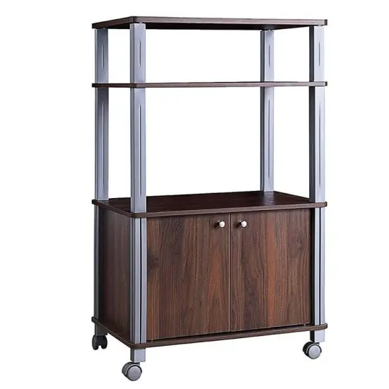 3 Tier Kitchen Storage Cart with Wheels Microwave Stand with Shelves and 2-Door Cabinet Brown {2}