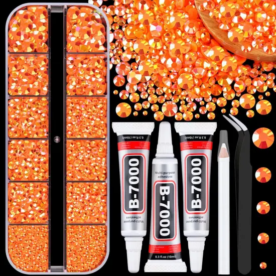 1 Box Orange AB Resin Jelly Flatback Rhinestones with 3Pcs B7000 Glue {1}