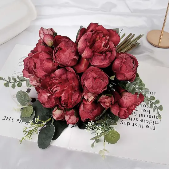 Artificial Flowers Bouquet Vintage Fake Peonies 21pcs Silk Flowers with Stems {3}