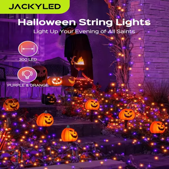 300LED Purple & Orange Halloween String Lights - 109FT, 8 Modes {4}
