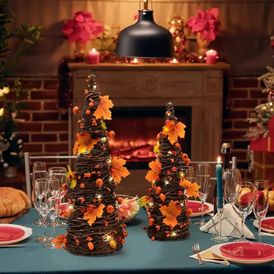 2PCS Artifical Autumn Fall Light Up Tree Decoration - 16 Inches {5}