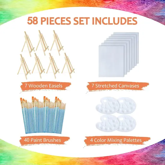 58 Pcs Canvas Painting Supplies Kit with Easels for Adults&Kids {3}