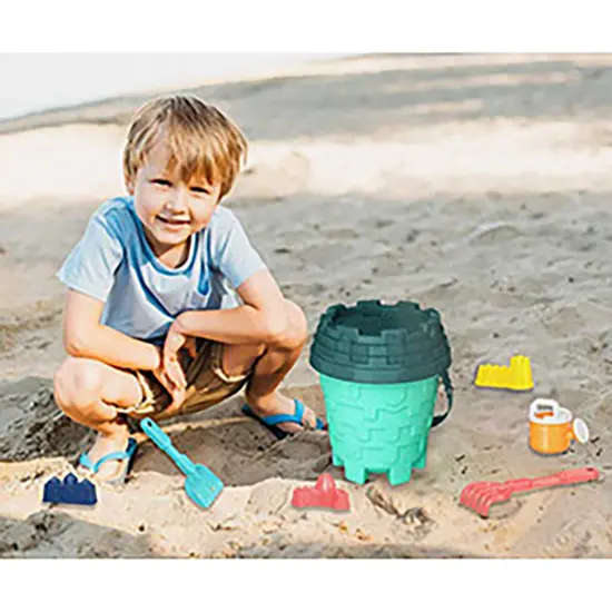 Nothing But Fun Toys: Splash N' Dig Sand Set - Beach & Water Play, Bucket, 3 Castle Mold Toys, Sifter, Rake, Shovel, Watering Pail, Kids & Toddlers 2+ {6}
