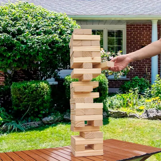 Trimate: Tumbling Tower Large 21.25" - Double-Sanded Smooth Natural Wood, 54 Blocks, Durable & Portable Carry Bag, Indoor & Outdoor, Family Party Game Age 8+ {7}