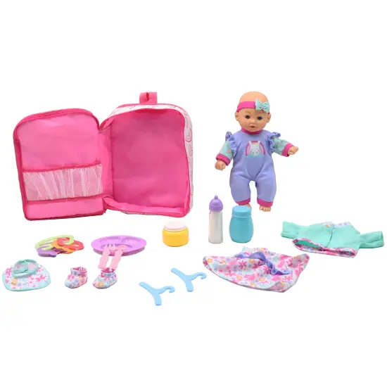 Dream Collection: 12" Baby Doll Backpack Set - Rainbow & Bunny - Change Of Outfit & 10 Accessories, Pretend Play, Kids Ages 2+ {3}