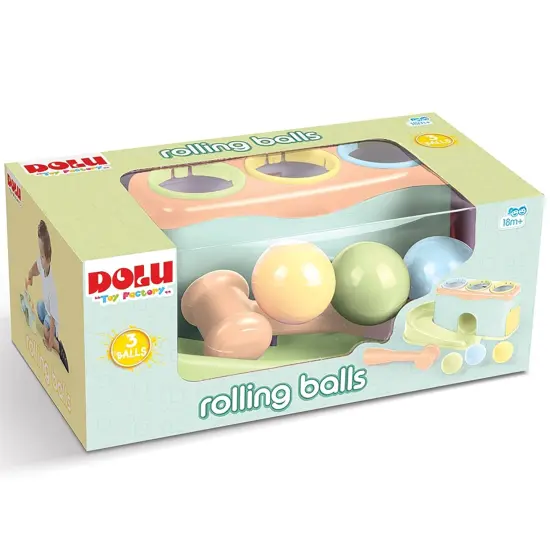 Dolu: Rolling Balls - Pound & Play Toy, Bench w/ Exciting Roll Ramp, Hammer Mallet, 3 Balls, Soft Pastel Colors, Push & Grab, Kids & Toddlers 18mo+ {4}