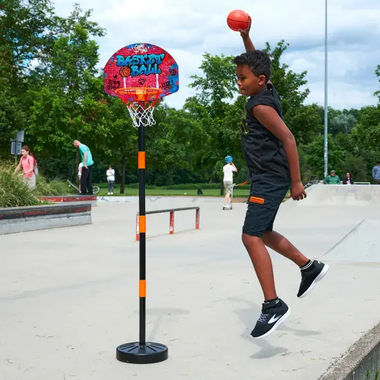 Simba Toys: Basketball Hoop Play Set - Adjustable Hoop Height Up To 63", Ball & Pump, Graffiti Design, Sports Activity, Indoor & Outdoor, Kids Ages 3+ {6}