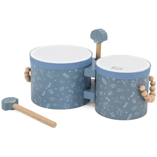 Label Label: Wooden Bongos - Blue - Musical Instrument Toy, 2 Shell-Shaped Drum Sticks, Carry Handles, Develops Creativity, Toddler & Kids Ages 2+ {3}
