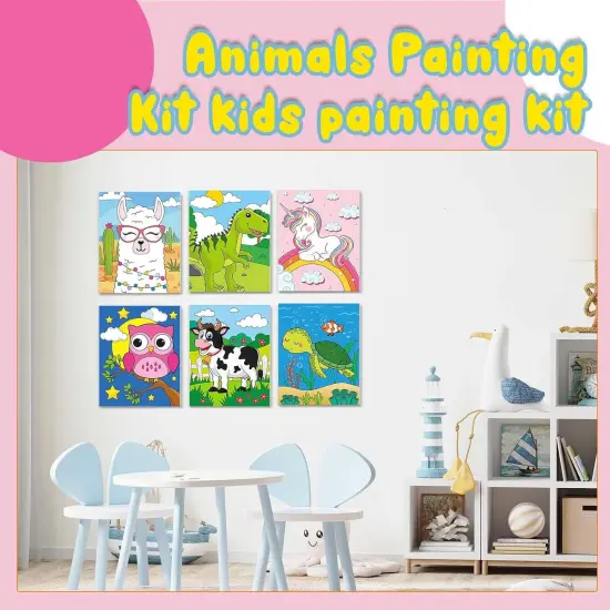 84-Pc Kids Paint Set &ndash; 12 Animal Canvases, Brushes, Paints, Palettes & Apron (8 x 10 Inches) {5}