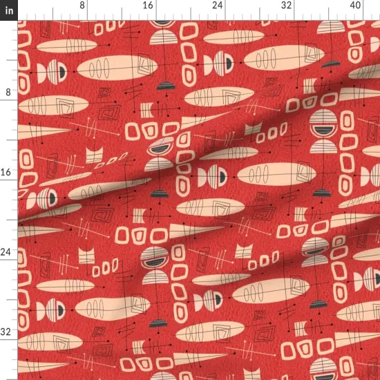 Various Fabrics by the Yard or Fat Quarter Mid Century Atomic Red Modern Abstract Era Inspired Retro Vintage Mod Geometric Cream Custom Printed Fabric by Spoonflower {1}