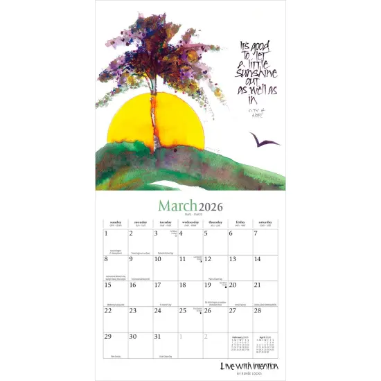 Live with Intention | 2026 7 x 14 Inch (Hanging) Monthly Mini Wall Calendar | Featuring the Artwork of Renee Locks {3}