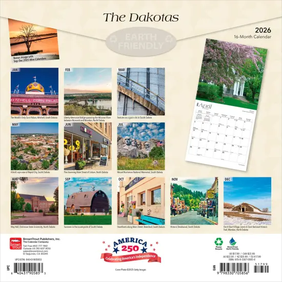 The Dakotas | North Dakota & South Dakota Places | 2026 12 x 24 Inch (Hanging) Monthly Square Wall Calendar | Plastic-Free {2}