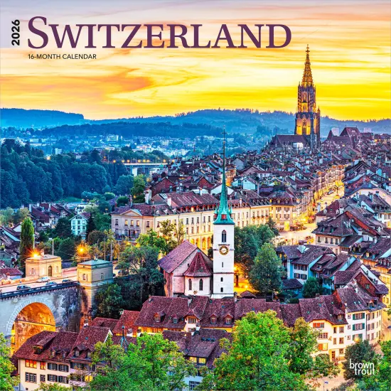 Switzerland | 2026 12 x 24 Inch (Hanging) Monthly Square Wall Calendar | Plastic-Free {1}