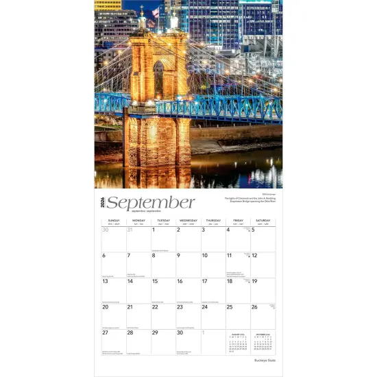 Buckeye State | Ohio Places | 2026 12 x 24 Inch (Hanging) Monthly Square Wall Calendar | Plastic-Free {4}