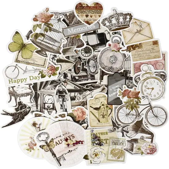 50PCS Stamp Stickers Ephemera Aesthetic Scrapbook Stickers {1}