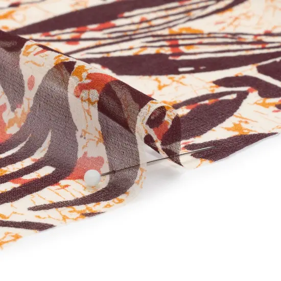 1 Yard Red, Orange & Brown Wax Resist Floral Silk Chiffon Artistic Splatter, 54 Inches Wide {2}