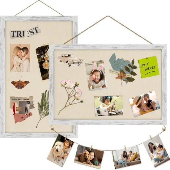 2 Pack Cork Boards for Walls with Linen, 16x11 Wood(Rustic White) {1}