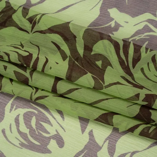 1 Yard Green and Brown Silk Chiffon Rose Garden Floral Crinkled Soft Couture Material 54 Inch Width {3}