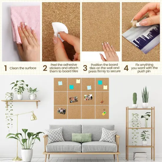 6 Pack Cork Boards 36" x 24" with 4 Frameless Cork Strips(Beige) {3}