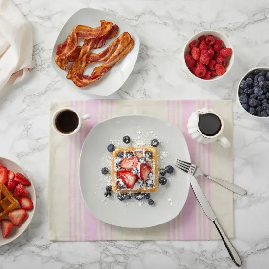 Set of 6 Placemats 16.5 x 12.6 in, Beige Pink Striped Washable Place Mats for Kitchen & Dining Table Decoration {2}