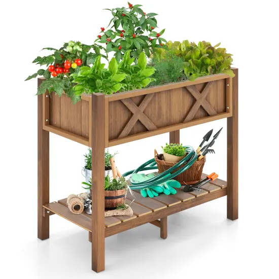 Elevated Planter Box with Drainage Poly Wood Raised Garden Bed for Vegetables and Herbs Black {8}
