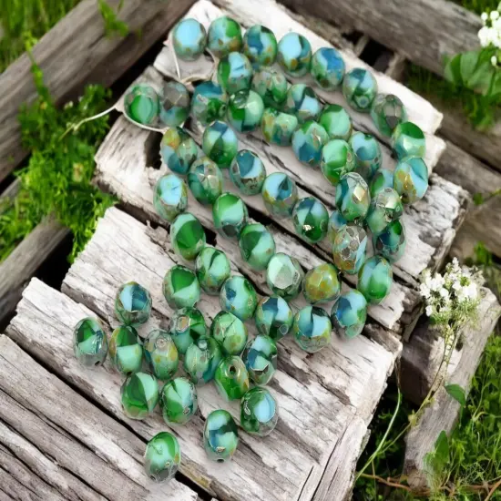 *15* 8mm Blended Turquoise Picasso 2 Cut Faceted Round Beads {3}