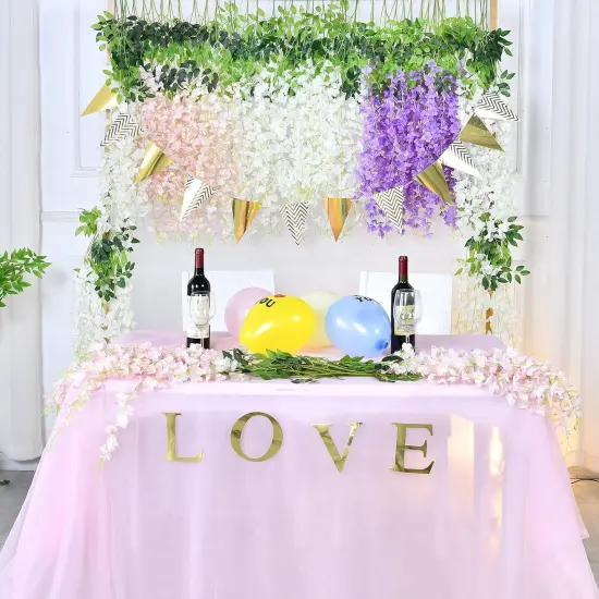 10Pcs White & Pink Fake Wisteria Hanging Flower Garlands {3}