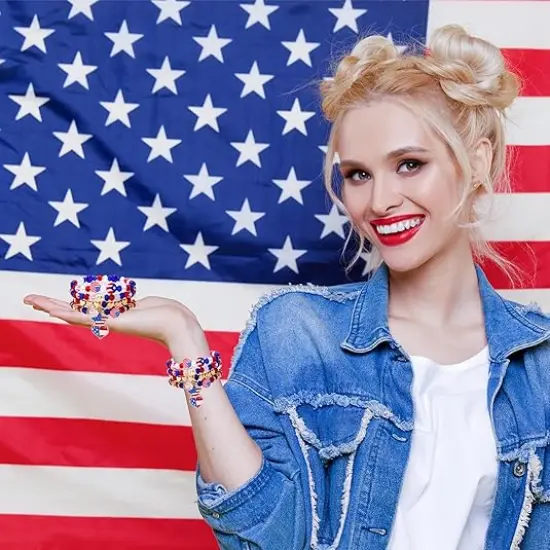 4th of July Patriotic Bracelets,Red White and Blue Beaded Stretch Bracelets {4}