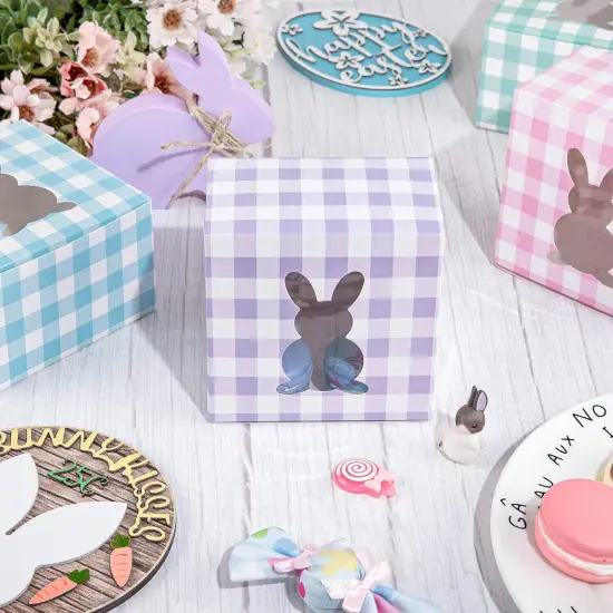 24Pcs Easter Treat Boxes with Bunny Window 4 x 4 x 2.6 Inch Colorful Plaids Cupcake Cardboard Box Rabbit Shape Window Cookie Goodie Candy Box Easter Treat Gift Boxes for Holiday Party Favor {4}