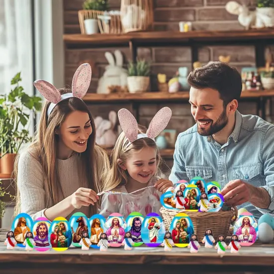 24 Pcs Prefilled Easter Eggs with Mini Jesus Figurines Resin Toys Inside Great {5}