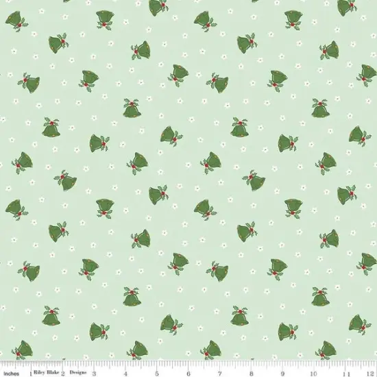 Scattered Bells in Hint of Mint (c16404-hintofmint) | Mistletoe & Holly | Beverly McCullough | Riley Blake {1}